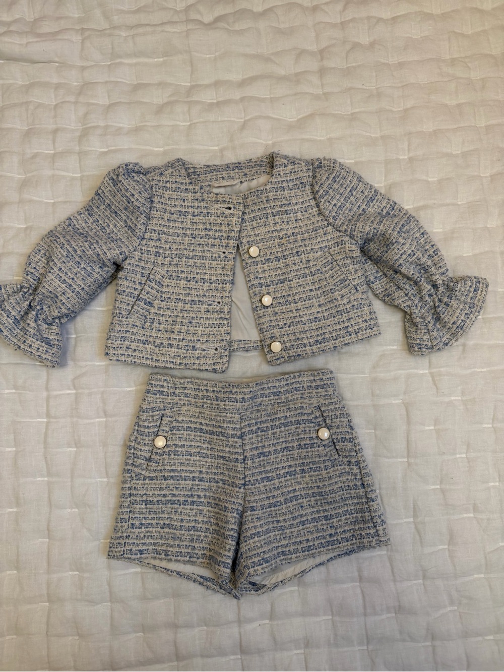 Janie and Jack Light Blue Tweed Matching Shorts Set